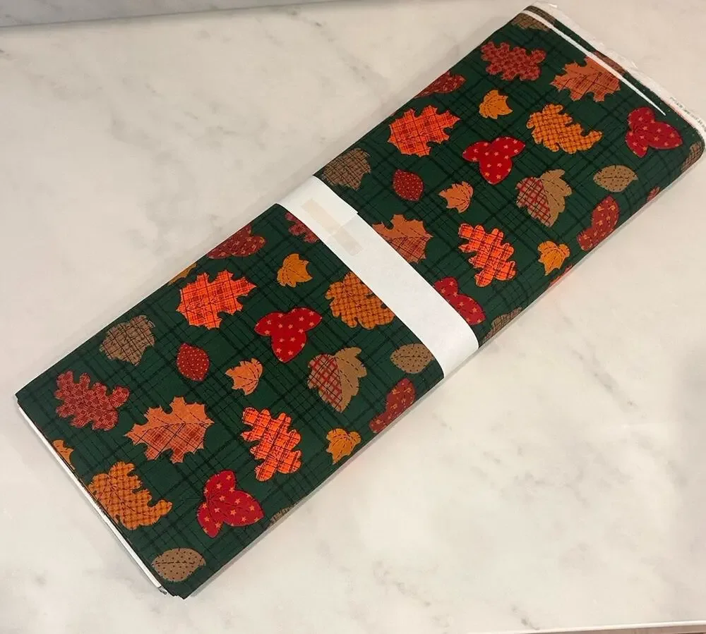 Harvest Orange Rust Fall Leaf Green Plaid Background Fabric Traditions 10 Yards